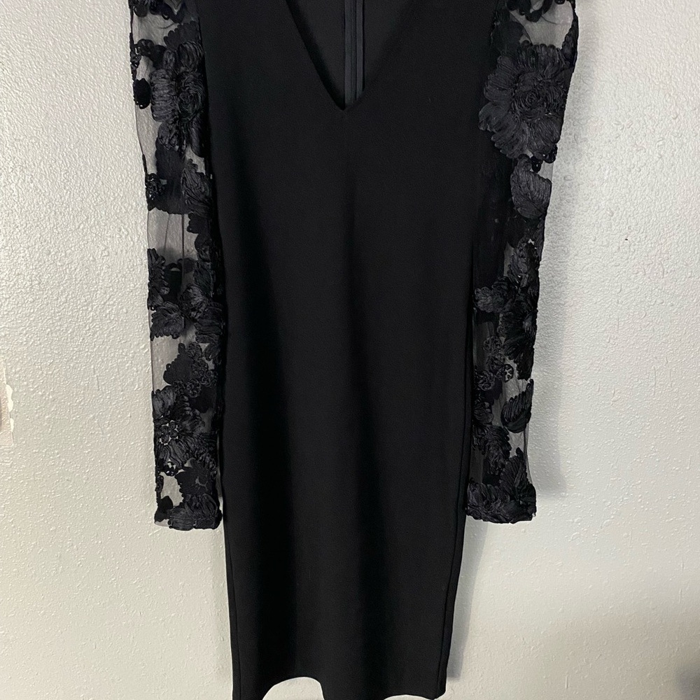 Express Black Sheath Dress with Long Bishop Sleeves for Cocktail
